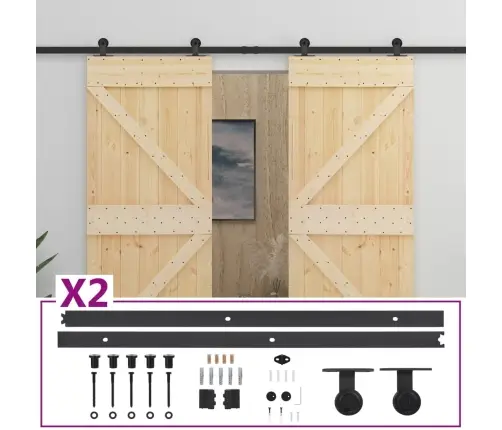 Bīdāmās Durvis Ar Stiprinājumiem, 90X210 Cm, Priedes Masīvkoks Vidaxl