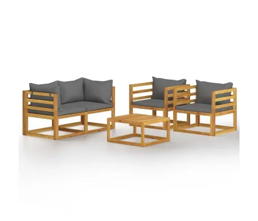 5-Daļīgs Dārza Atpūtas Mēbeļu Komplekts Ar Matračiem, Akācija Vidaxl