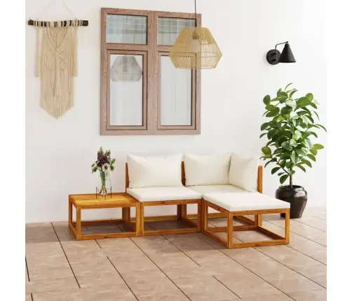 Sodo Baldų Komplektas Su Pagalvėmis, 4 Dalių, Kreminis, Akacija