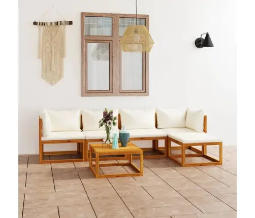 Sodo Baldų Komplektas Su Pagalvėmis, 6 Dalių, Kreminis, Akacija