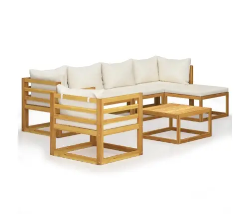 Sodo Baldų Komplektas Su Pagalvėmis, 7 Dalių, Kreminis, Akacija