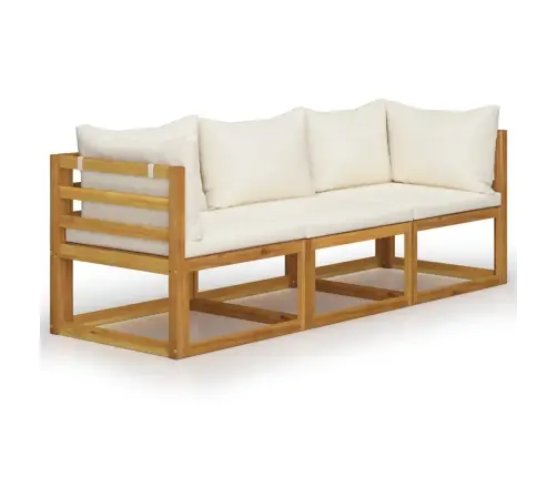 Trīsvietīgs Dārza Dīvāns, Krēmkrāsas Spilveni, Akācijas Koks Vidaxl