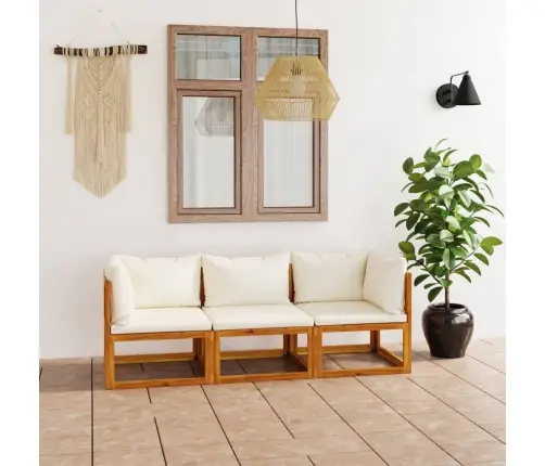 Trīsvietīgs Dārza Dīvāns, Krēmkrāsas Spilveni, Akācijas Koks Vidaxl