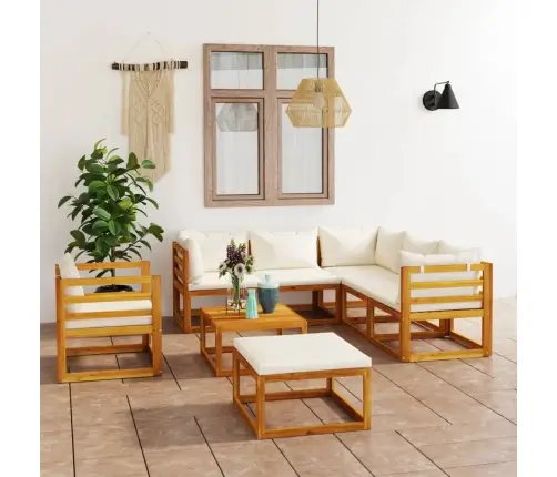 8-Osaline Aiadiivanikomplekt Patjadega, Kreemjas, Akaatsiapuit