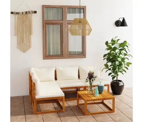 5-Osaline Aiadiivanikomplekt Patjadega, Kreemjas, Akaatsiapuit