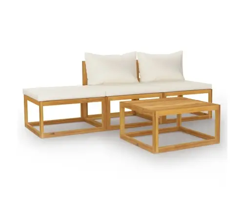 Sodo Baldų Komplektas Su Pagalvėmis, 4 Dalių, Kreminis, Akacija