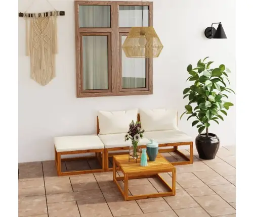 Sodo Baldų Komplektas Su Pagalvėmis, 4 Dalių, Kreminis, Akacija