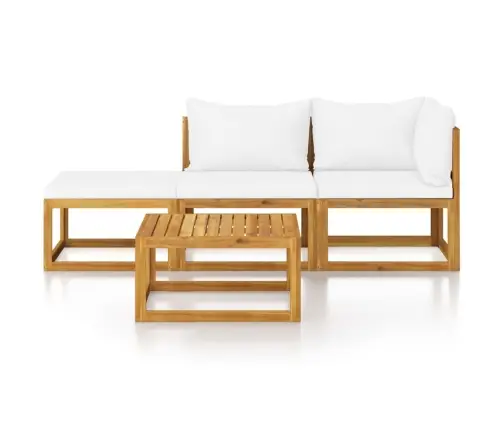 4-Osaline Aiadiivanikomplekt Patjadega, Kreemjas, Akaatsiapuit