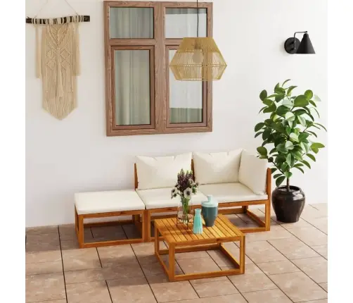 4-Osaline Aiadiivanikomplekt Patjadega, Kreemjas, Akaatsiapuit