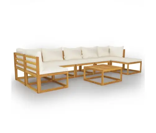 Sodo Baldų Komplektas Su Pagalvėmis, 8 Dalių, Kreminis, Akacija