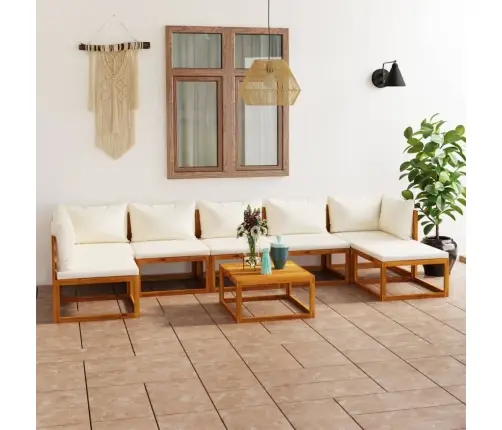 Sodo Baldų Komplektas Su Pagalvėmis, 8 Dalių, Kreminis, Akacija