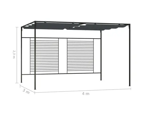 Dārza Nojume Ar Izvelkamu Jumtu, 4X3X2,3M, Pelēka, 180 G/M² Vidaxl