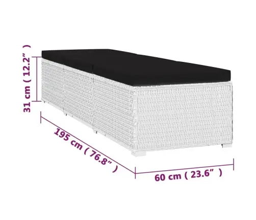 2 Sauļošanās Zviļņi Ar Galdiņu, Balta Pe Rotangpalma Vidaxl