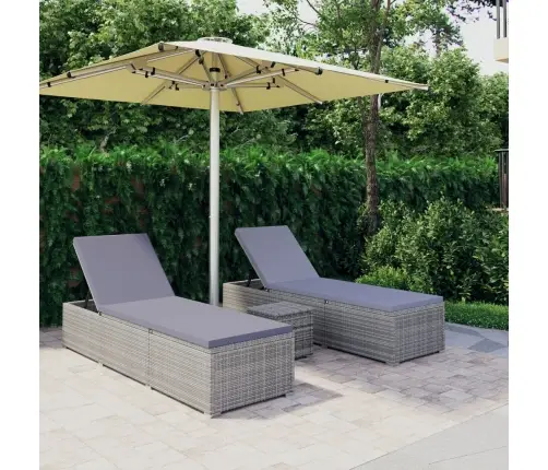 2 Sauļošanās Zviļņi Ar Galdiņu, Pelēka Pe Rotangpalma Vidaxl