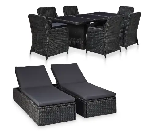 Lauko Valgomojo Komplektas, 9 Dalių, Juodas, Poliratanas