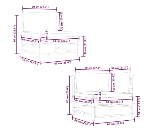 2-Daļīgs Dārza Atpūtas Mēbeļu Komplekts Ar Matračiem, Bambuss Vidaxl