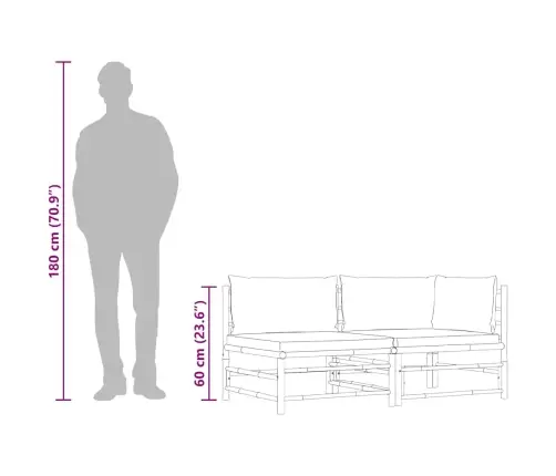 2-Daļīgs Dārza Atpūtas Mēbeļu Komplekts Ar Matračiem, Bambuss Vidaxl