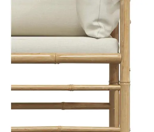 2-Osaline Aiamööblikomplekt Kreemjasvalgete Patjadega, Bambus