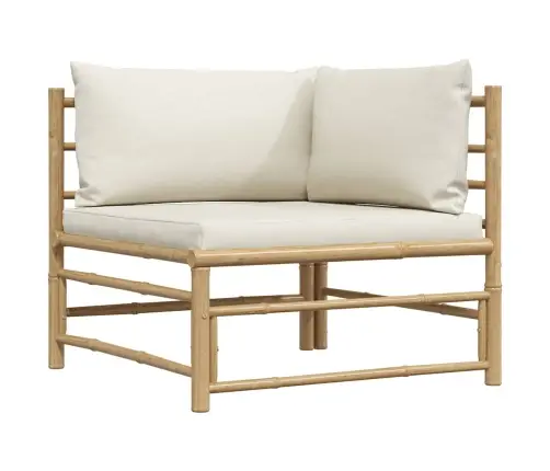 2-Osaline Aiamööblikomplekt Kreemjasvalgete Patjadega, Bambus