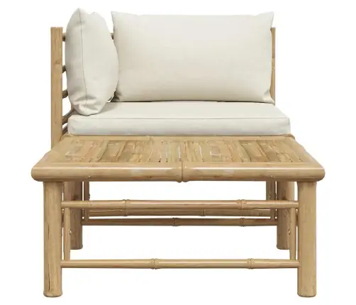 2-Osaline Aiamööblikomplekt Kreemjasvalgete Patjadega, Bambus