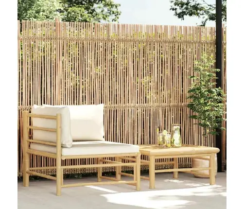 2-Osaline Aiamööblikomplekt Kreemjasvalgete Patjadega, Bambus