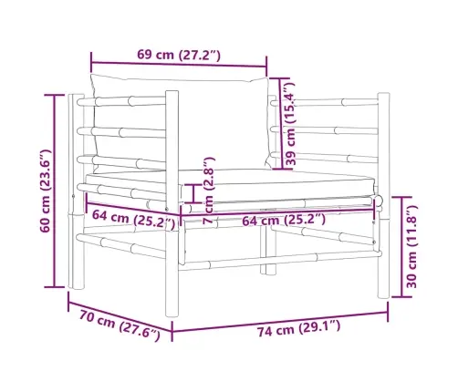 Dārza Dīvāns Ar Krēmbaltiem Matračiem, Bambuss Vidaxl