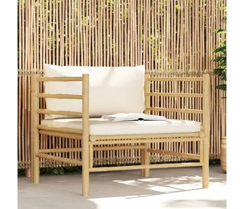 Dārza Dīvāns Ar Krēmbaltiem Matračiem, Bambuss Vidaxl