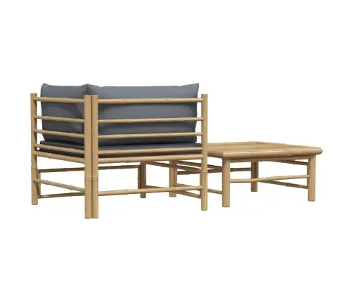 2-Osaline Aiamööblikomplekt Tumehallide Patjadega, Bambus