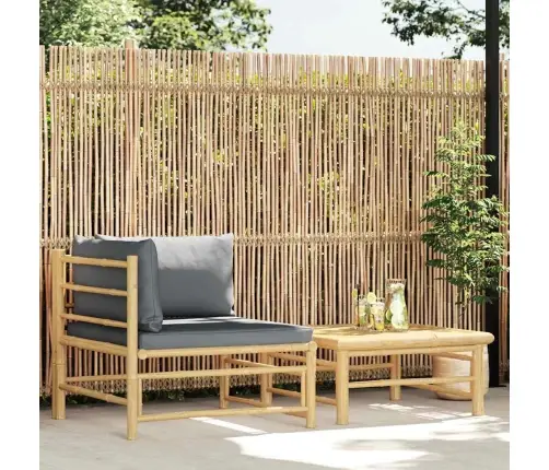 2-Osaline Aiamööblikomplekt Tumehallide Patjadega, Bambus