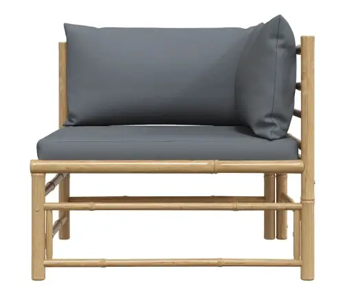 Kampinė Sodo Sofa Su Tamsiai Pilkomis Pagalvėlėmis, Bambukas