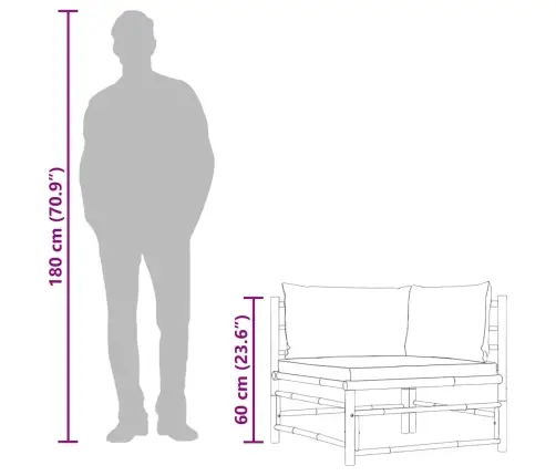 Kampinė Sodo Sofa Su Tamsiai Pilkomis Pagalvėlėmis, Bambukas