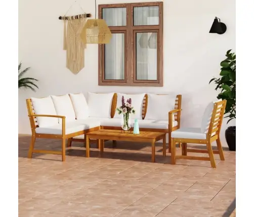 5-Daļīgs Dārza Mēbeļu Komplekts Ar Matračiem, Akācijas Koks Vidaxl