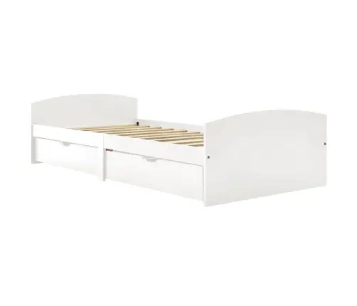 Gultas Rāmis Ar 2 Atvilktnēm, Balts Priedes Koks, 90X200 Cm Vidaxl