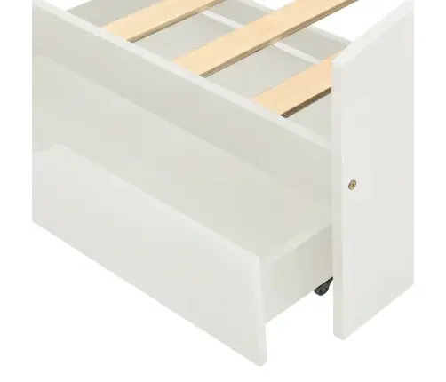 Gultas Rāmis Ar 2 Atvilktnēm, Balts Priedes Koks, 90X200 Cm Vidaxl