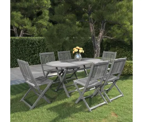 Sodo Valgomojo Komplektas, 7 Dalių, Pilkas, Akacijos Masyvas