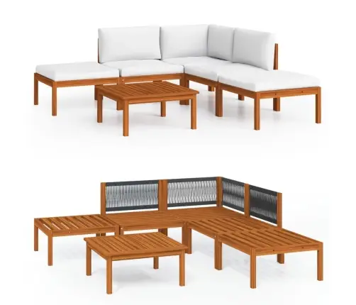 6-Osaline Aiamööblikomplekt Patjadega, Kreemikaspuidust, Akaatsia Ja Köis