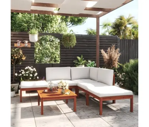 6-Osaline Aiamööblikomplekt Patjadega, Kreemikaspuidust, Akaatsia Ja Köis