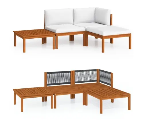 4-Daļīgs Dārza Atpūtas Mēbeļu Komplekts Ar Spilveniem, Krēmkrāsas Koks, Akācija Un Virve Vidaxl