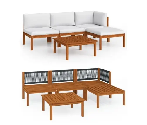 5-Daļīgs Dārza Atpūtas Mēbeļu Komplekts Ar Spilveniem, Krēmkrāsas Koks, Akācija Un Virve Vidaxl