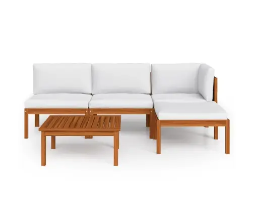 5-Daļīgs Dārza Atpūtas Mēbeļu Komplekts Ar Spilveniem, Krēmkrāsas Koks, Akācija Un Virve Vidaxl