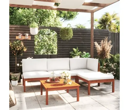 5-Daļīgs Dārza Atpūtas Mēbeļu Komplekts Ar Spilveniem, Krēmkrāsas Koks, Akācija Un Virve Vidaxl