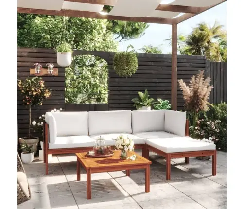 5-Osaline Aiamööblikomplekt Patjadega, Kreemikaspuidust, Akaatsia Ja Köis