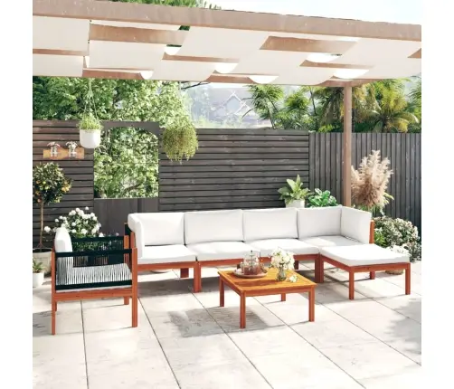 7 Daļu Dārza Atpūtas Mēbeļu Komplekts Ar Spilveniem, Krēmkrāsas Koks, Akācija Un Virve Vidaxl