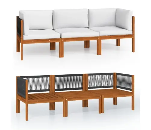 Trīsvietīgs Dārza Dīvāns Ar Spilvenu, Akācijas Koks Un Virve Vidaxl