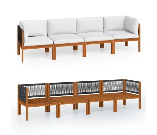 Četrvietīgs Dārza Dīvāns Ar Spilvenu, Akācijas Koks Un Virve Vidaxl