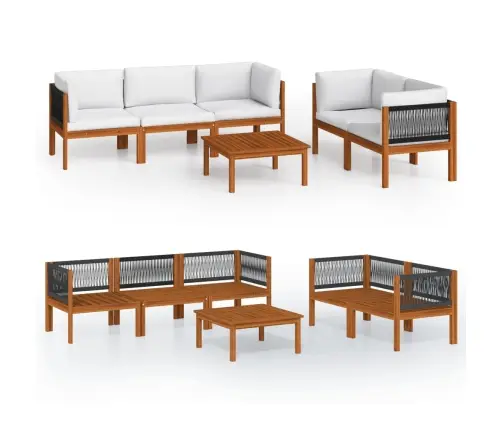 6 Daļu Dārza Atpūtas Mēbeļu Komplekts Ar Spilveniem, Krēmkrāsas Koks, Akācija Un Virve Vidaxl