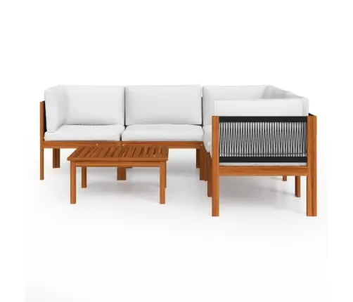 6 Daļu Dārza Atpūtas Mēbeļu Komplekts Ar Spilveniem, Krēmkrāsas Koks, Akācija Un Virve Vidaxl