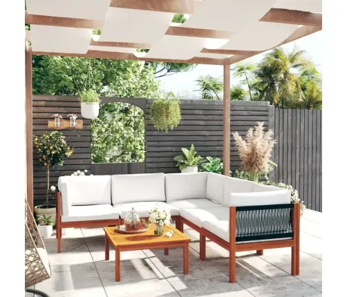 6 Daļu Dārza Atpūtas Mēbeļu Komplekts Ar Spilveniem, Krēmkrāsas Koks, Akācija Un Virve Vidaxl