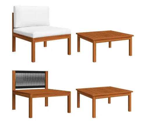 7-Osaline Aiamööblikomplekt Patjadega, Kreemikaspuidust, Akaatsia Ja Köis