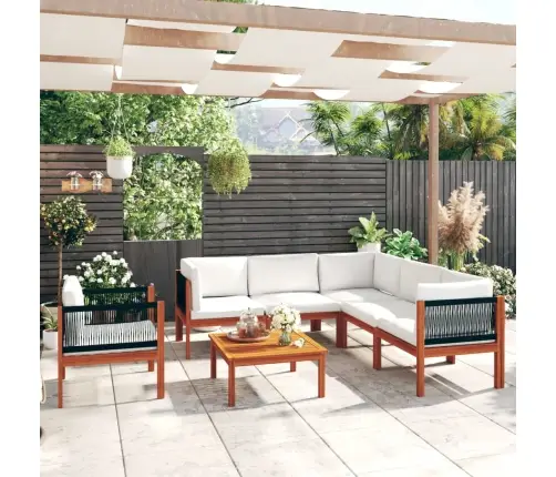 7-Osaline Aiamööblikomplekt Patjadega, Kreemikaspuidust, Akaatsia Ja Köis